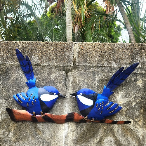 2 Blue Wrens On Branch