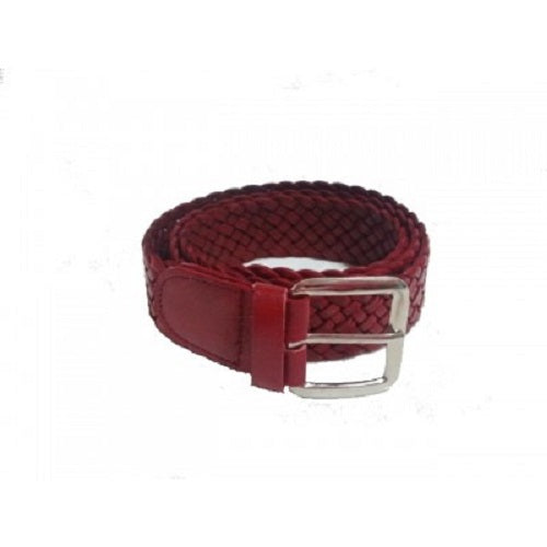 Red Plain Weave Leather Belt. - Just-Oz