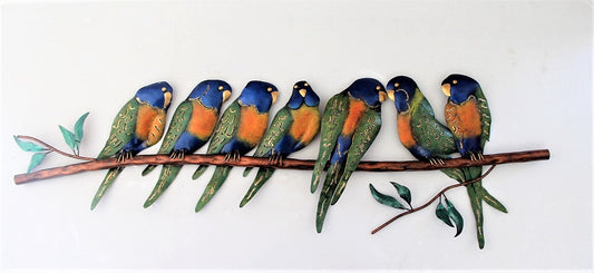 7 Lorikeet Family Sitting On A Branch