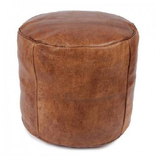 Moroccan Leather Drum Pouffe. - Just-Oz